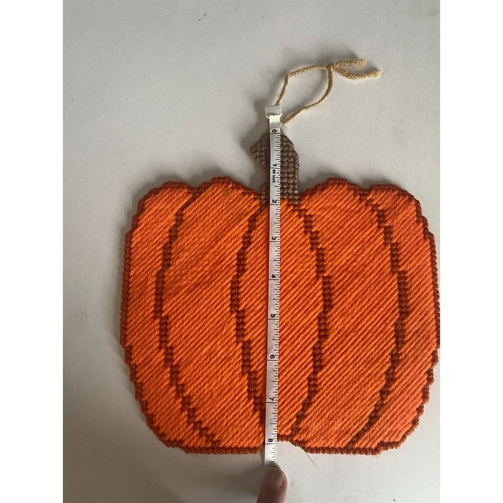 VTG  Halloween Pumpkins Witch  & Cat Wall Hanging Needlepoint Plastic Canvas